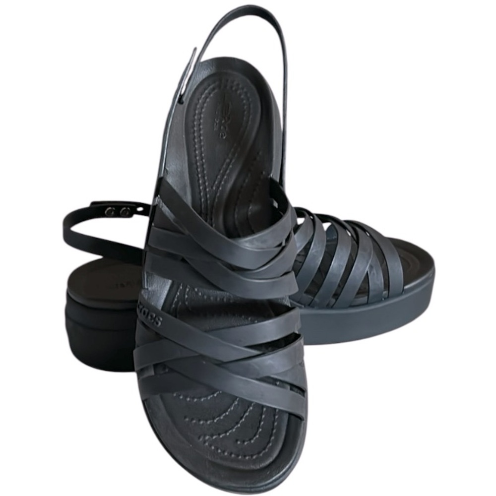 Crocs LiteRide Brooklyn Strappy Black Low Wedge Sandals Size 10